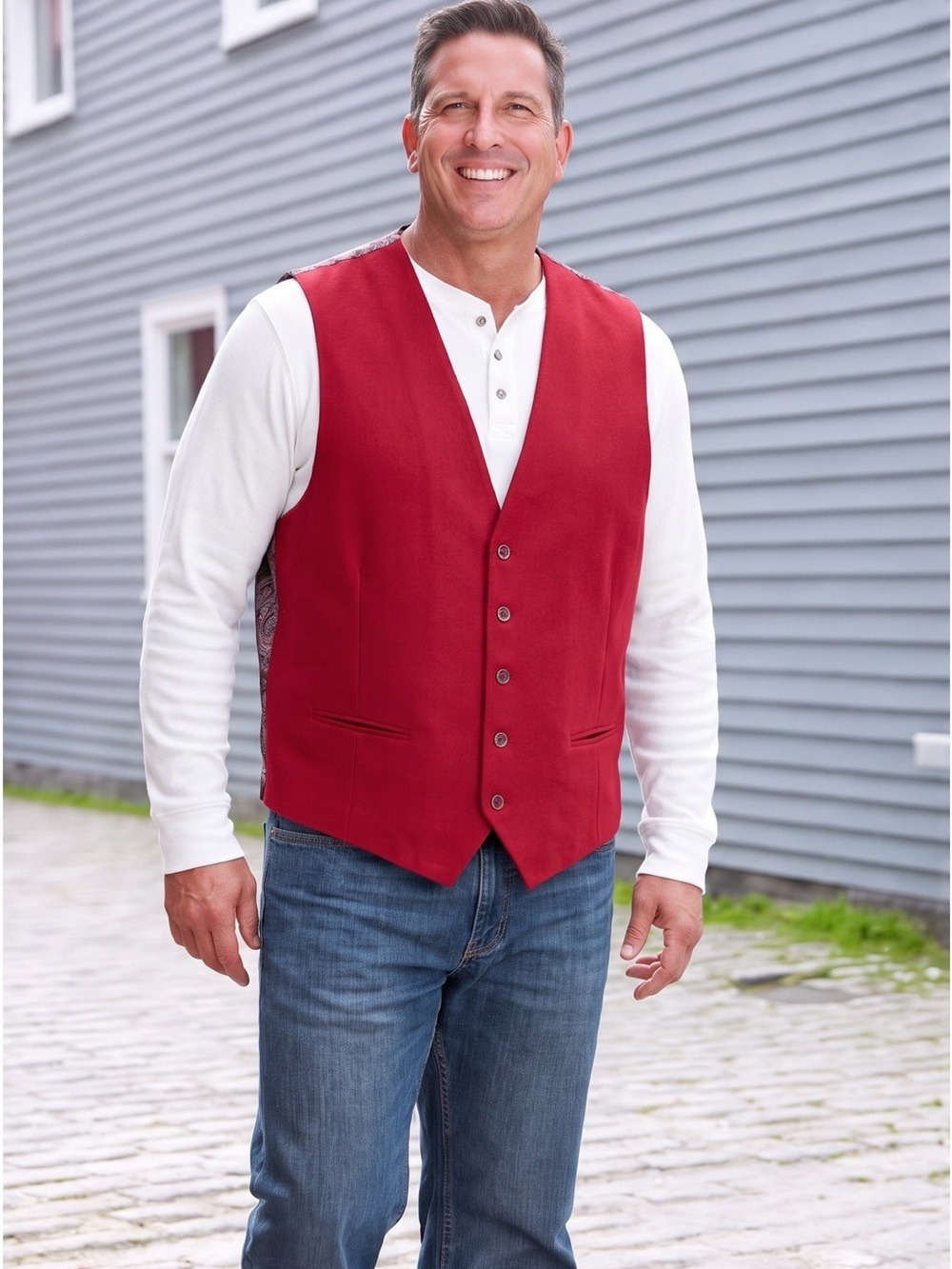 Dominique Wilkins Signature Collection Men’s Red Suit Vest Paisley Lining Modern